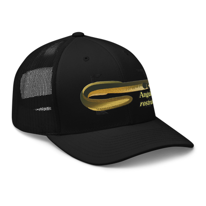 American Eel "Anguilla rostrata" Embroidered Black Trucker Hat Right Front Mockup
