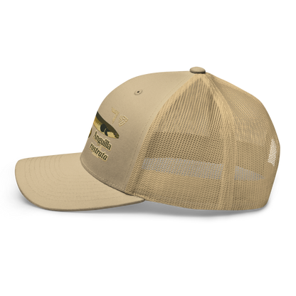 American Eel "Anguilla rostrata" Embroidered Khaki Trucker Hat Left Mockup