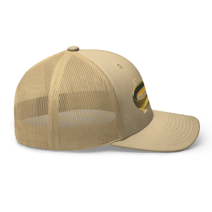 American Eel "Anguilla rostrata" Embroidered Khaki Trucker Hat Right Mockup