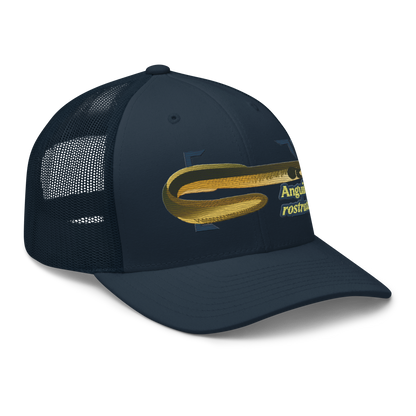 American Eel "Anguilla rostrata" Embroidered Navy Blue Trucker Hat Right Front Mockup