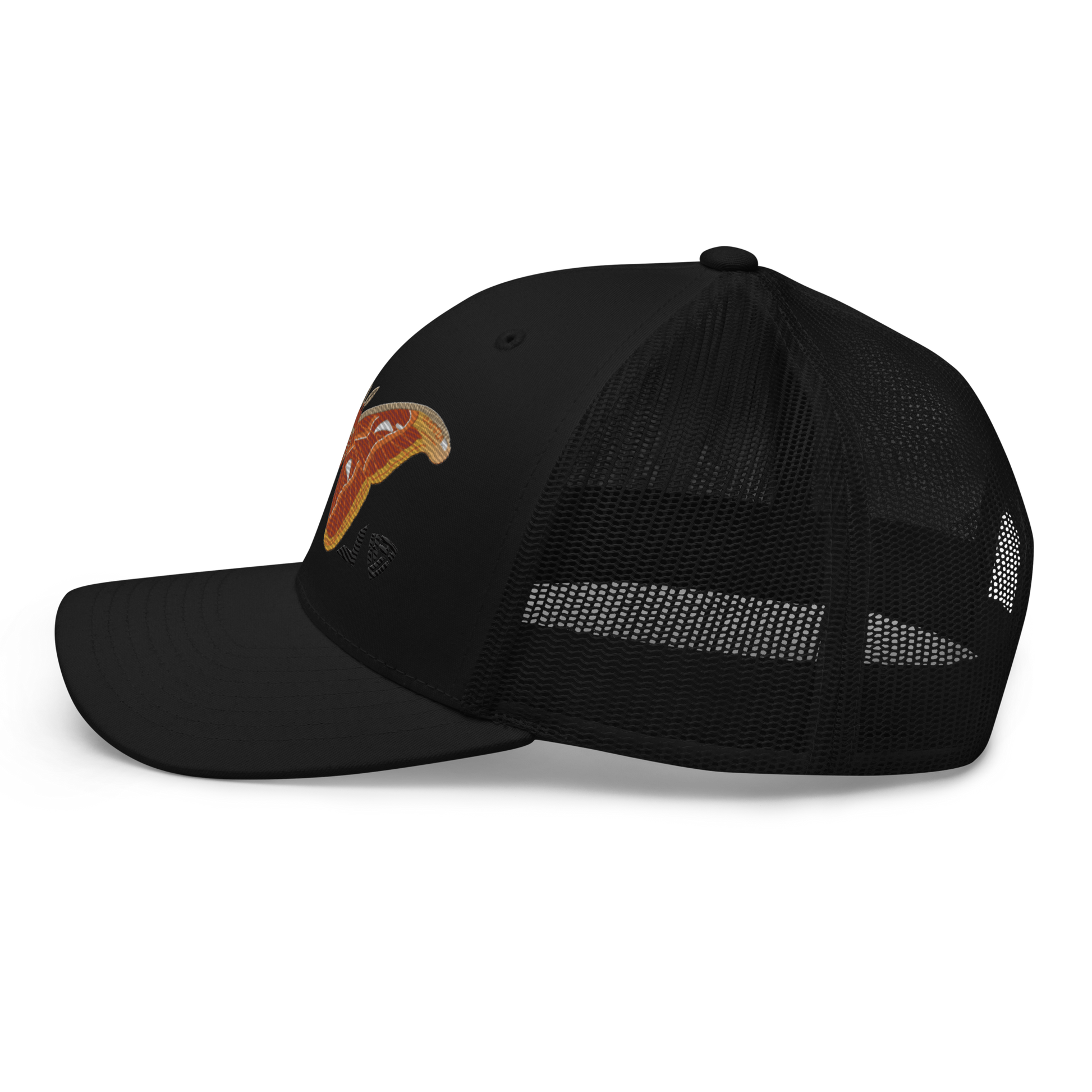 Atlas Moth "Attacus taprobanis" Embroidered Black Trucker Hat Left Mockup