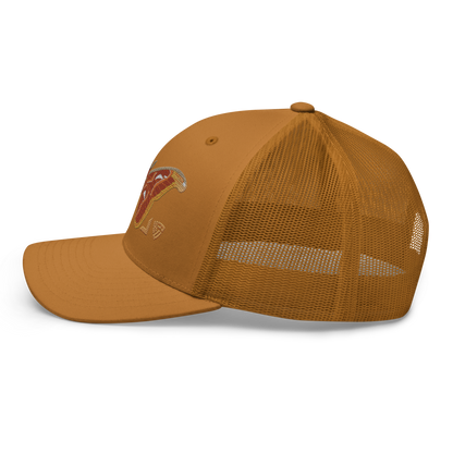 Atlas Moth "Attacus taprobanis" Embroidered Caramel Trucker Hat Left Mockup