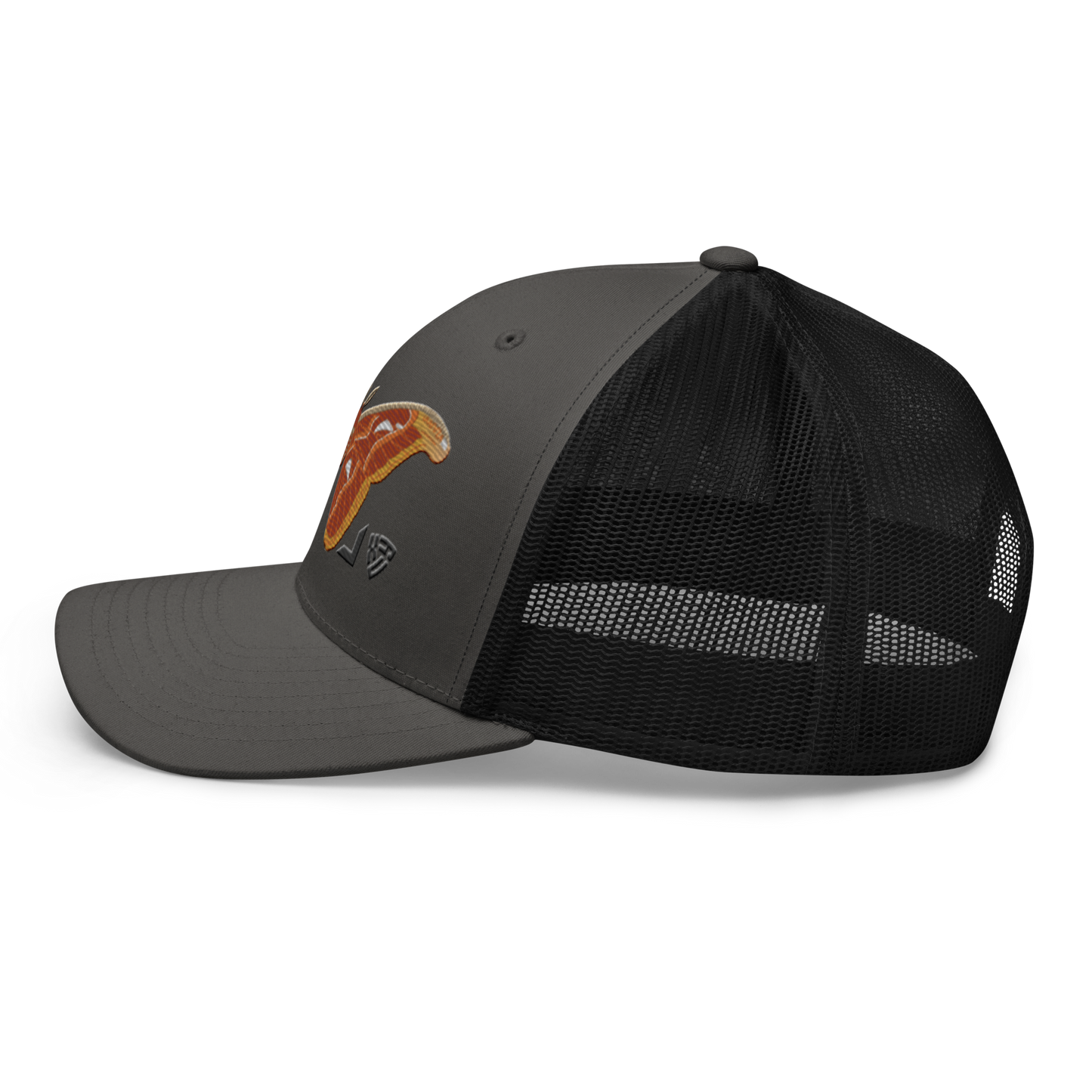Atlas Moth "Attacus taprobanis" Embroidered Charcoal Grey & Black Trucker Hat Left Mockup