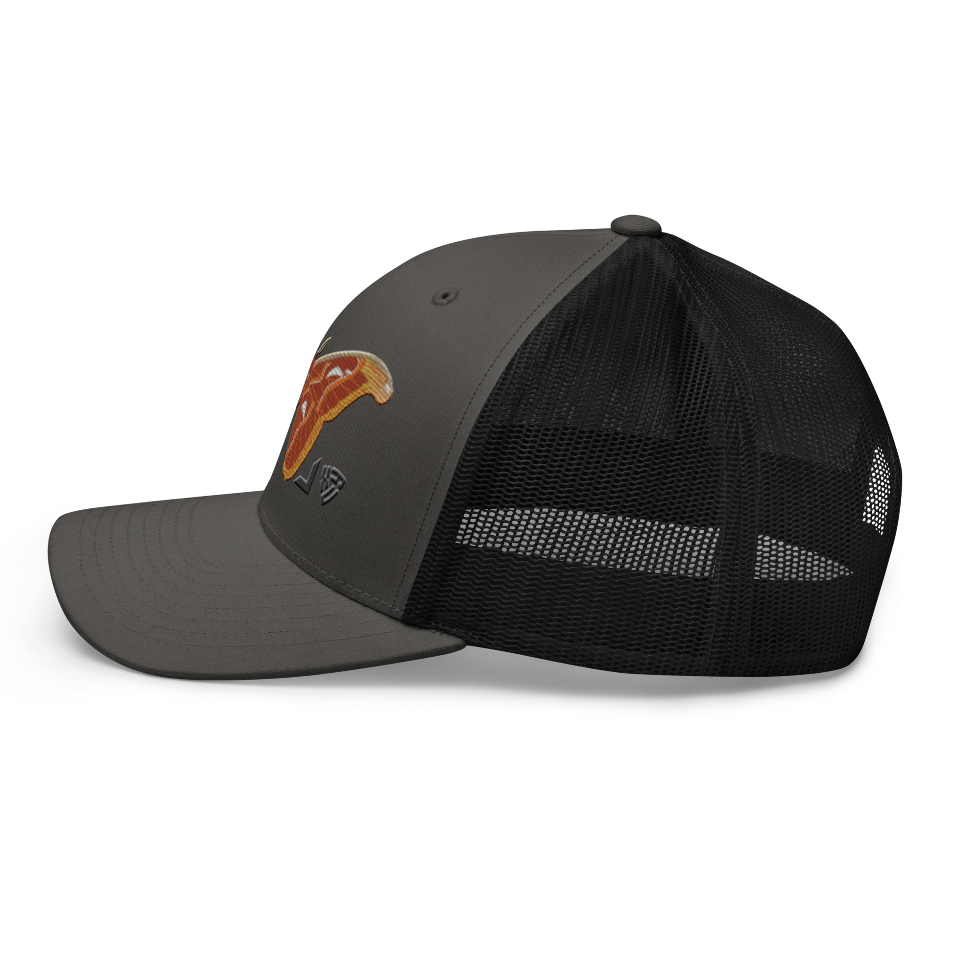 Atlas Moth "Attacus taprobanis" Embroidered Charcoal Grey & Black Trucker Hat Left Mockup