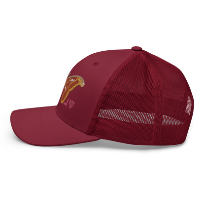 Atlas Moth "Attacus taprobanis" Embroidered Cranberry Red Trucker Hat Left Mockup