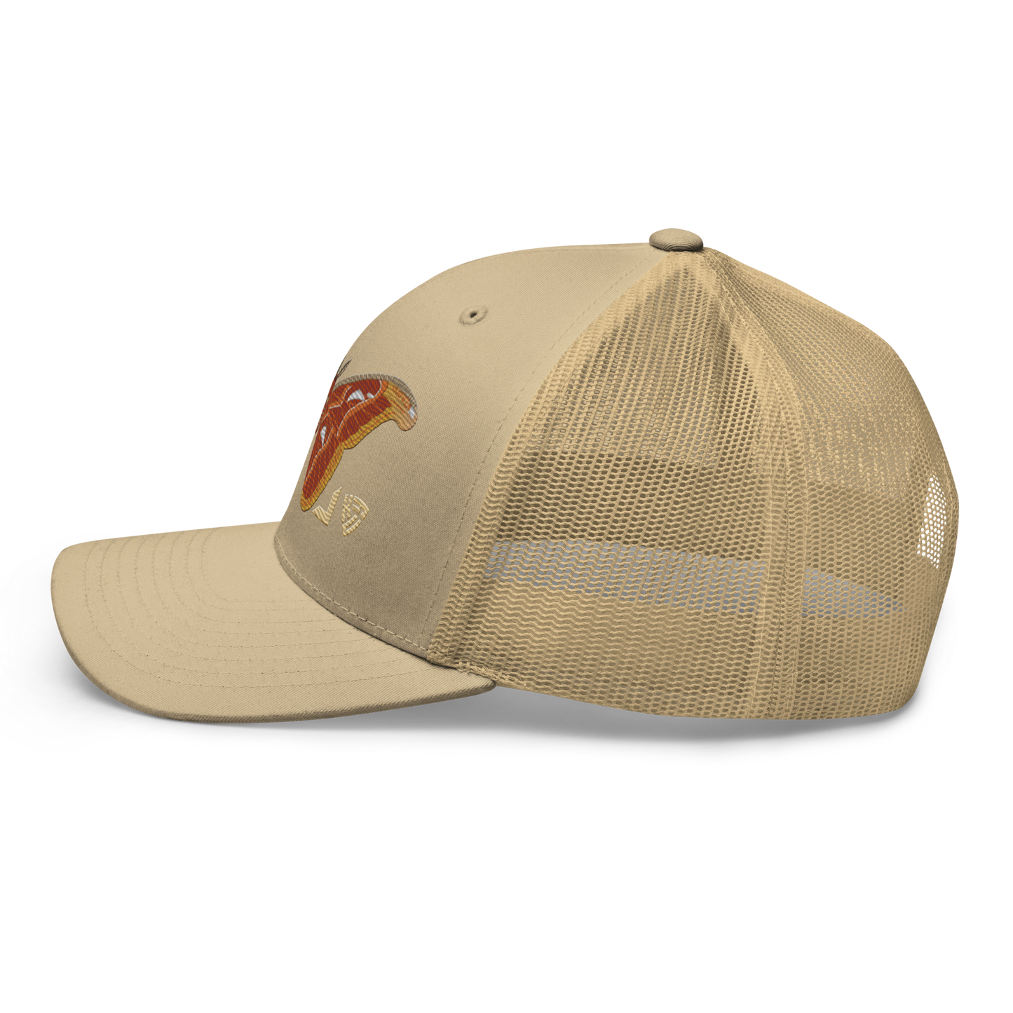 Atlas Moth "Attacus taprobanis" Embroidered Khaki Trucker Hat Left Mockup