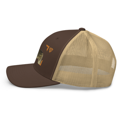 Bontequagga "Equua quagga burchellii" Embroidered Brown & Khaki Trucker Hat Left Mockup