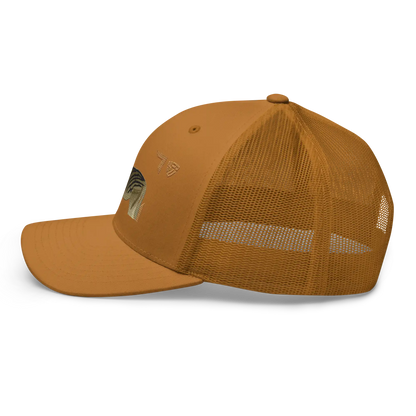 Bontequagga "Equua quagga burchellii" Embroidered Caramel Trucker Hat Left Mockup