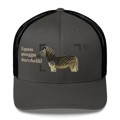 Bontequagga "Equua quagga burchellii" Embroidered Charcoal Grey & Black Trucker Hat Front Mockup