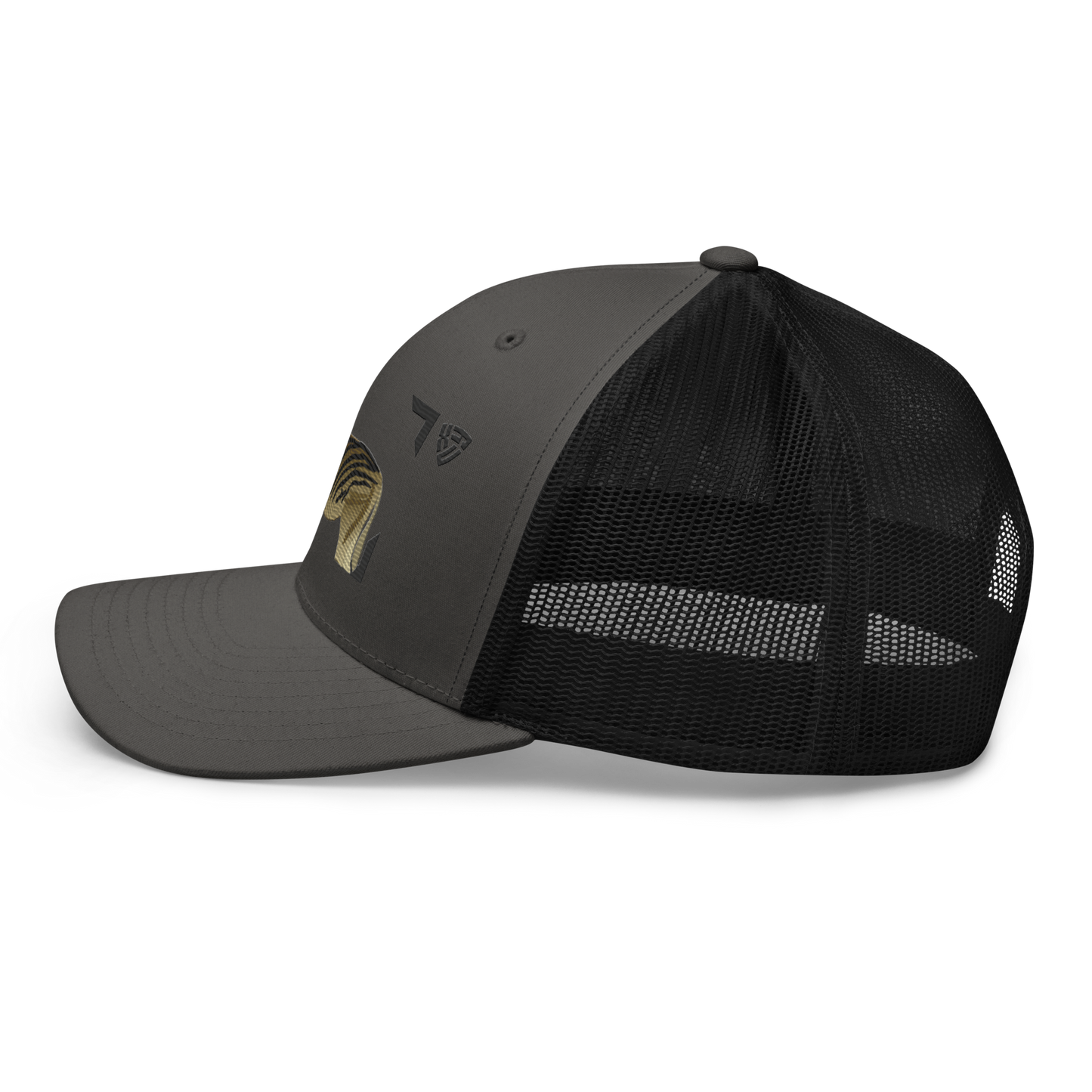 Bontequagga "Equua quagga burchellii" Embroidered Charcoal Grey & Black Trucker Hat Left Mockup
