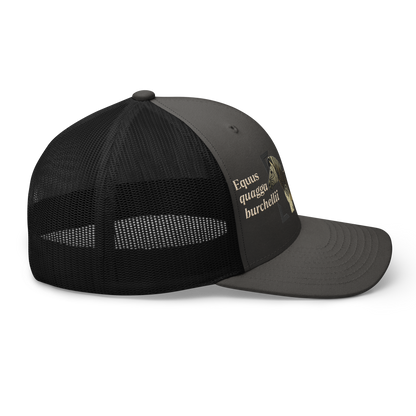 Bontequagga "Equua quagga burchellii" Embroidered Charcoal Grey & Black Trucker Hat Right Mockup