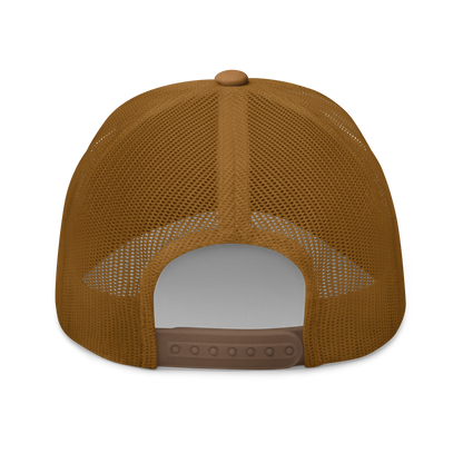 Common Mudpuppy "Necturus maculosus" Embroidered Caramel Trucker Hat Back Mockup