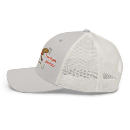 Giant Butterfly Lizard "Leiolepis guttata" Embroidered Silver Trucker Hat Left Mockup