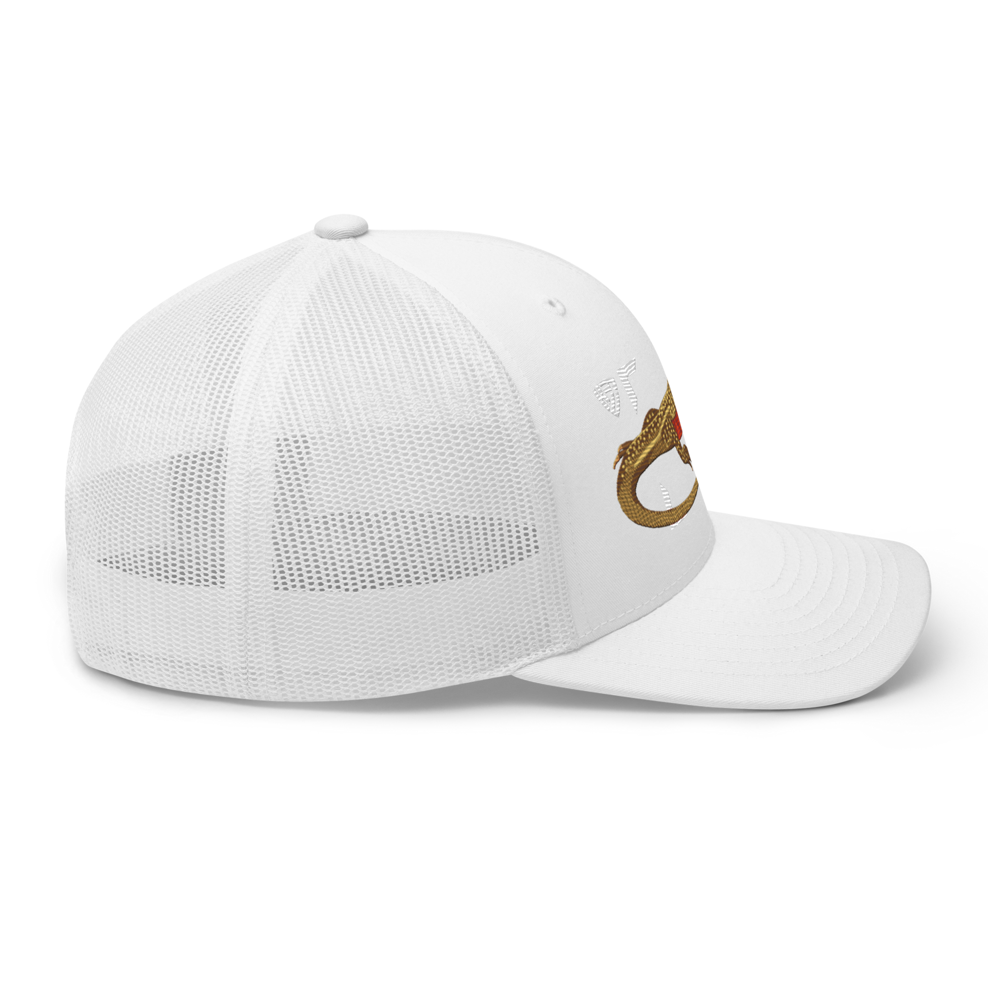 Giant Butterfly Lizard "Leiolepis guttata" Embroidered White Trucker Hat Right Mockup