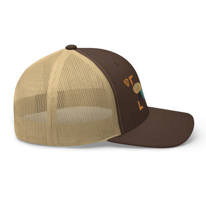 Lanternfly "Pyrops effusa" Embroidered Brown & Khaki Trucker Hat Right Mockup