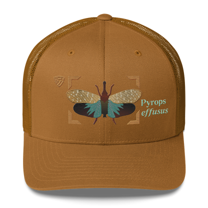 Lanternfly "Pyrops effusa" Embroidered Caramel Trucker Hat Front Mockup