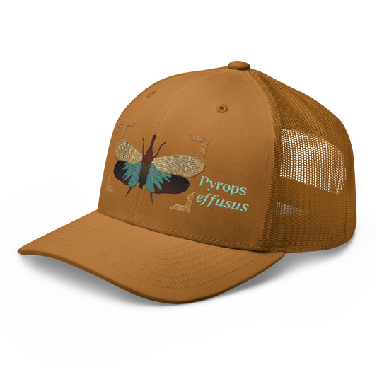 Lanternfly "Pyrops effusa" Embroidered Caramel Trucker Hat Left Front Mockup