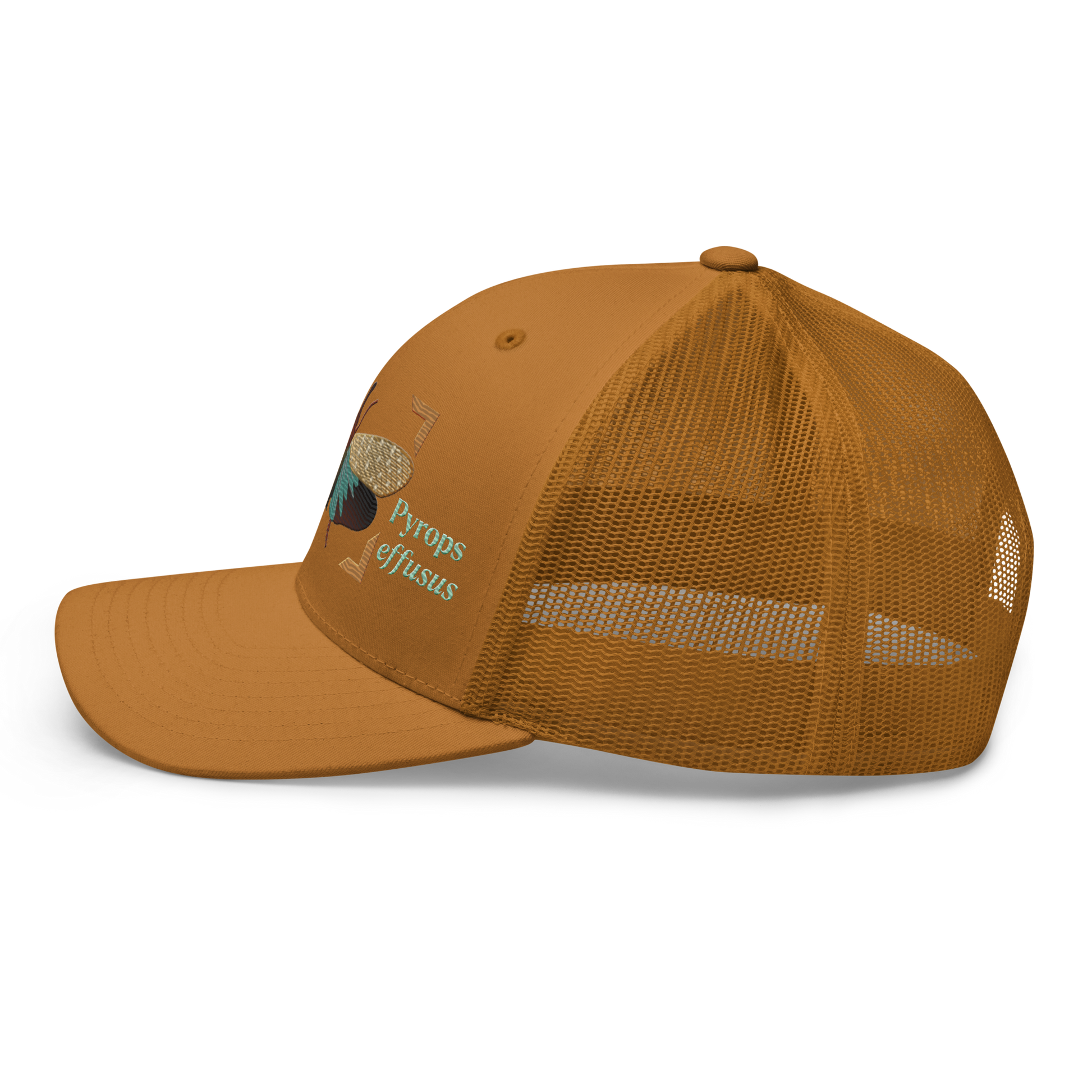 Lanternfly "Pyrops effusa" Embroidered Caramel Trucker Hat Left Mockup