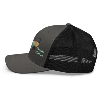 Lanternfly "Pyrops effusa" Embroidered Charcoal Grey & Black Trucker Hat Left Mockup