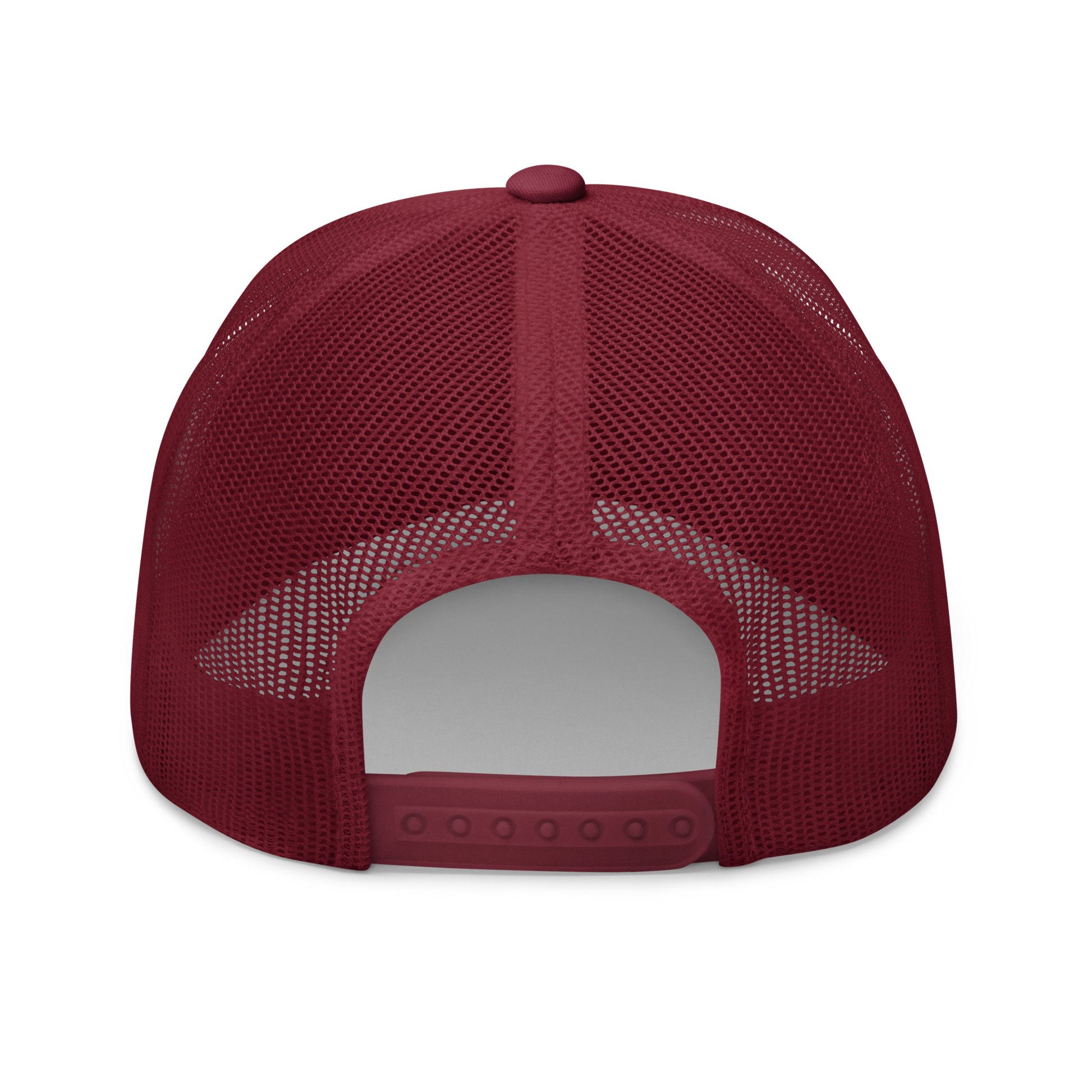 Lanternfly "Pyrops effusa" Embroidered Cranberry Red Trucker Hat Back Mockup