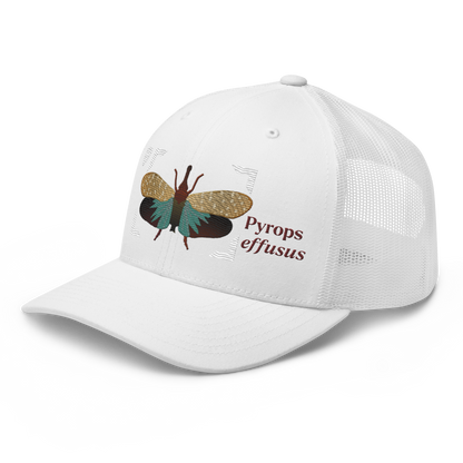 Lanternfly "Pyrops effusa" Embroidered White Trucker Hat Left Front Mockup