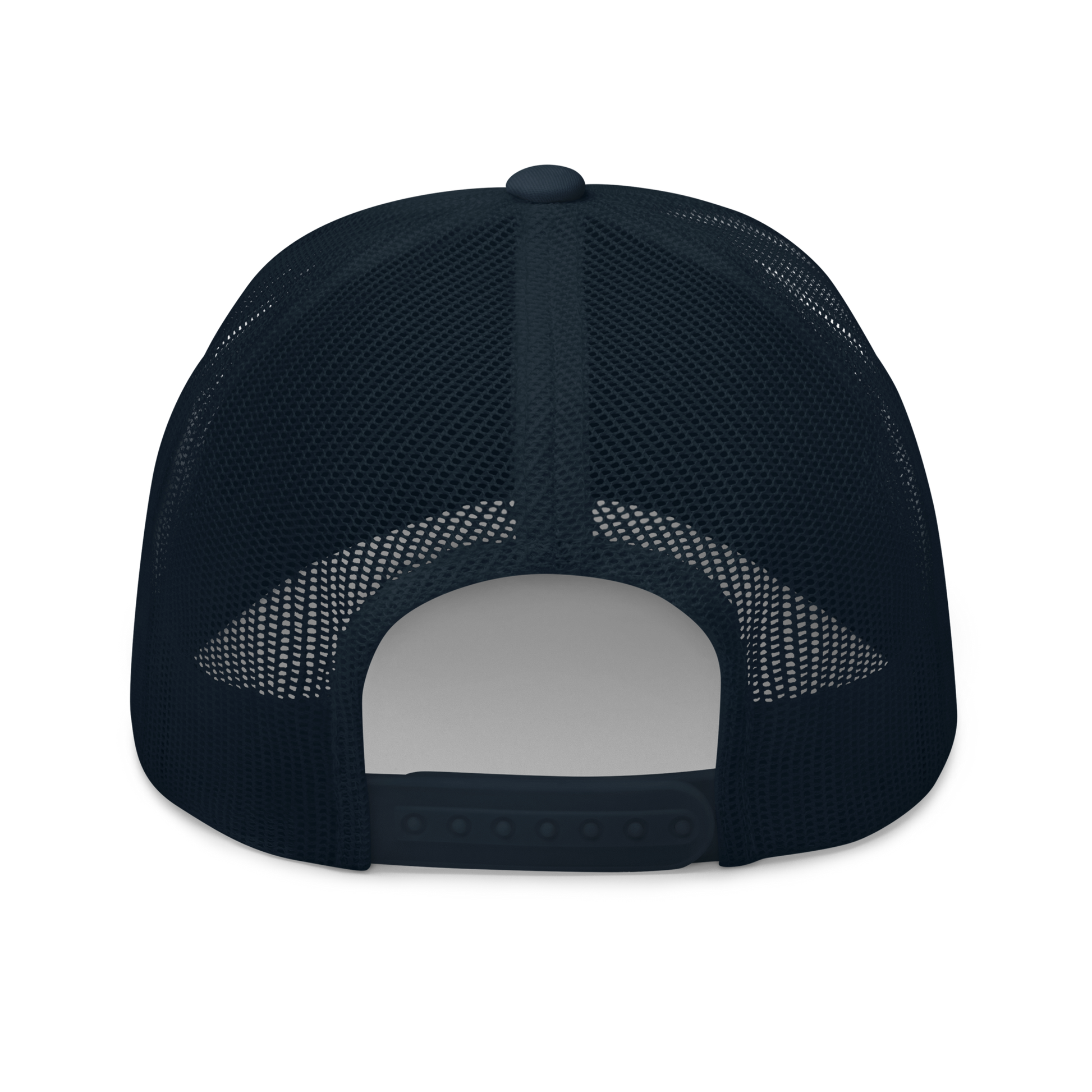The Large Red Slug "Arion rufus" Embroidered Navy Blue Trucker Hat Back Mockup