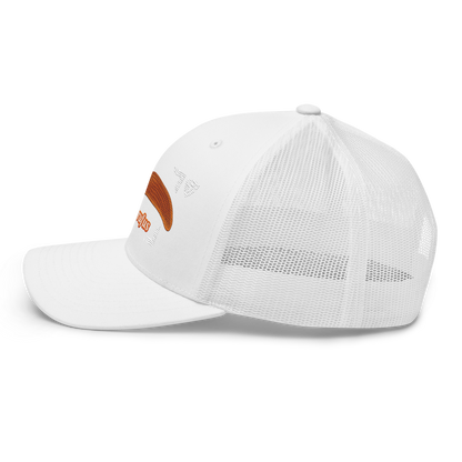 The Large Red Slug "Arion rufus" Embroidered White Trucker Hat Left Mockup