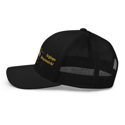 Wasp Spider "Argiope bruennichi" Embroidered Black Trucker Hat Left Mockup