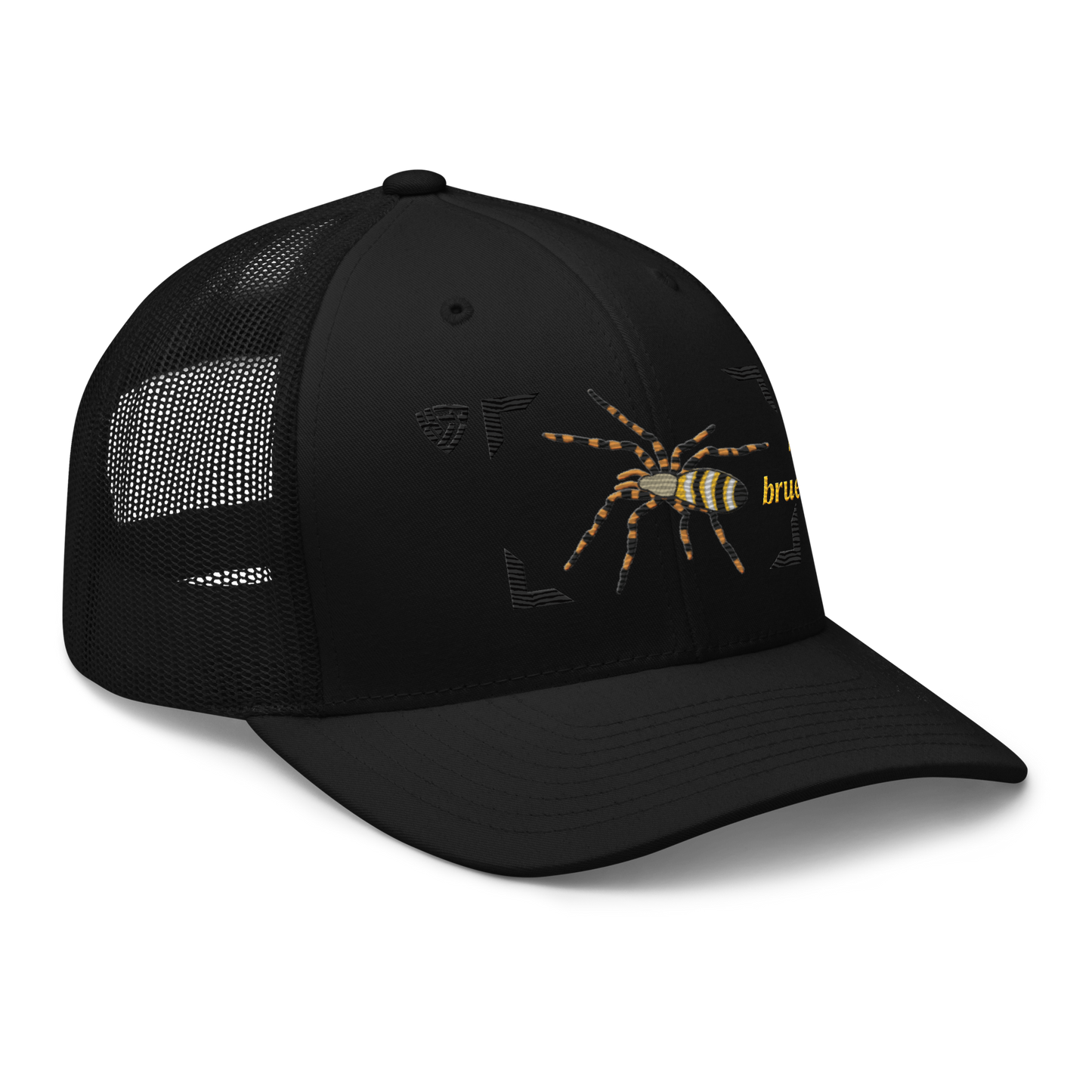 Wasp Spider "Argiope bruennichi" Embroidered Black Trucker Hat Right Front Mockup