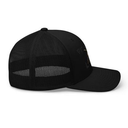 Wasp Spider "Argiope bruennichi" Embroidered Black Trucker Hat Right Mockup