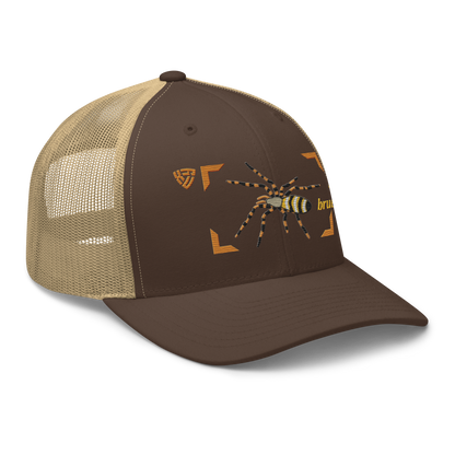 Wasp Spider "Argiope bruennichi" Embroidered Brown & Khaki Trucker Hat Right Front Mockup