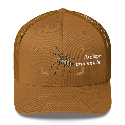 Wasp Spider "Argiope bruennichi" Embroidered Caramel Trucker Hat Front View