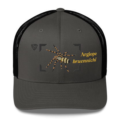 Wasp Spider "Argiope bruennichi" Embroidered Charcoal Grey & Black Trucker Hat Front View