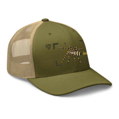 Wasp Spider "Argiope bruennichi" Embroidered Moss Green & Khaki Trucker Hat Right Front Mockup