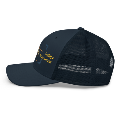 Wasp Spider "Argiope bruennichi" Embroidered Navy Blue Trucker Hat Left Mockup