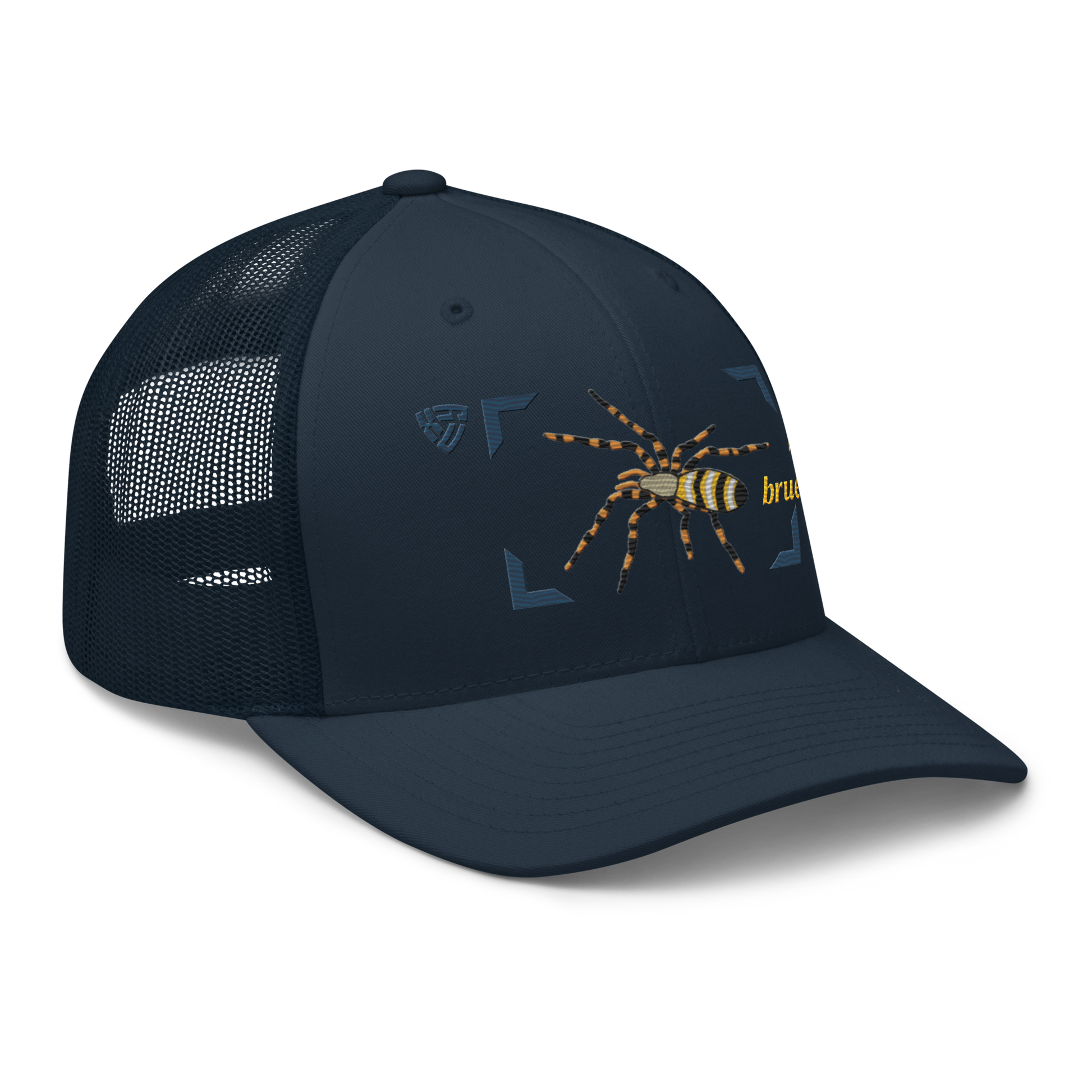 Wasp Spider "Argiope bruennichi" Embroidered Navy Blue Trucker Hat Right Front Mockup