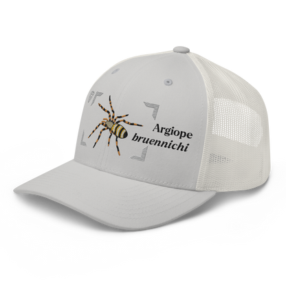 Wasp Spider "Argiope bruennichi" Embroidered Silver Trucker Hat Left Front Mockup
